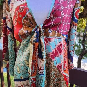 CABI VINTAGE Multicolor Floral Tie-Front Blouse#BOHO